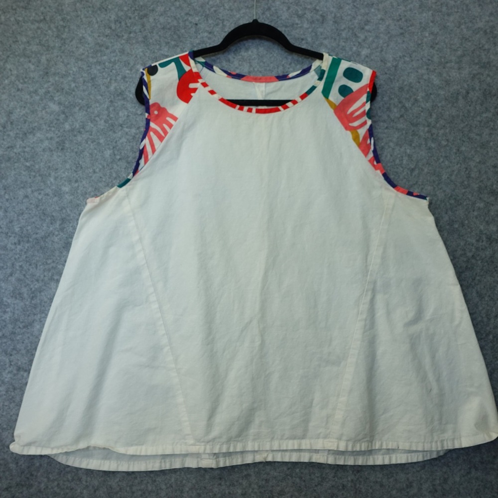 Lagenlook Swing Tunic Tank Top Womens XL White Avant Art Coastal Boho Oversized